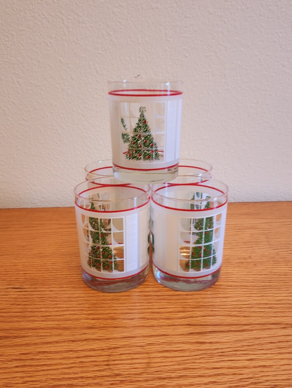 Vintage Waecheterbach Festive Christmas Tree Holiday Old Fashion Glass Set Of 5